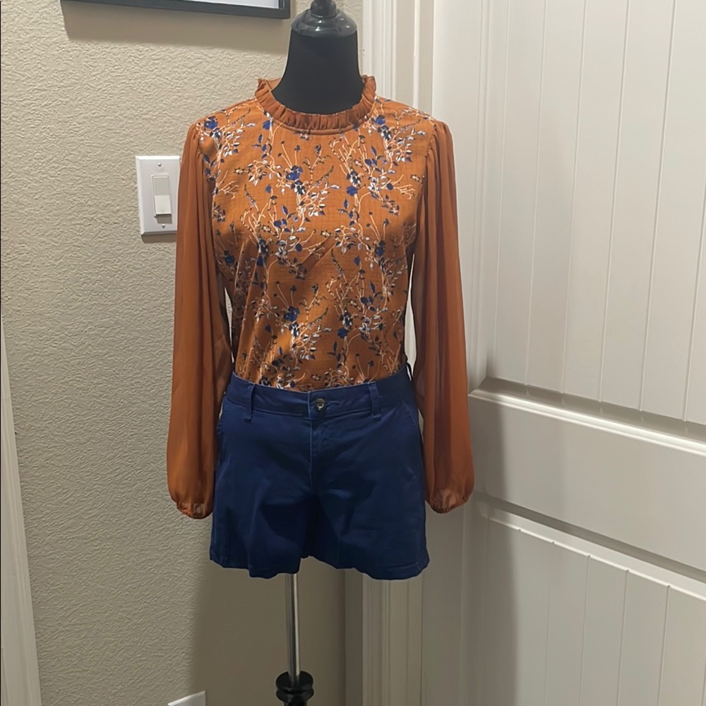 Floral Print Women's Top - Orange and Blue